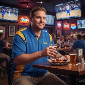 UCLA Bruins Polo Shirt 2XL Blue Gold Colorblock Athletic Performance Mesh